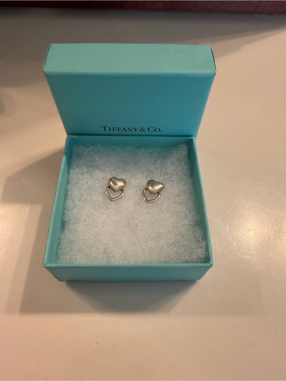 Tiffany & Co. Puffed Silver Double Heart Stud Earrings - Silver